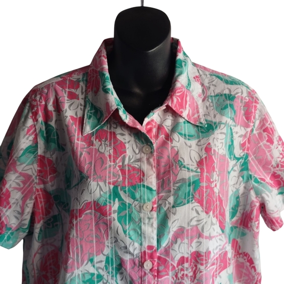 Alfred Dunner Blouse Womens Multicolor Floral Print Button Up Shortsleeve Sz 16P - Picture 3 of 10